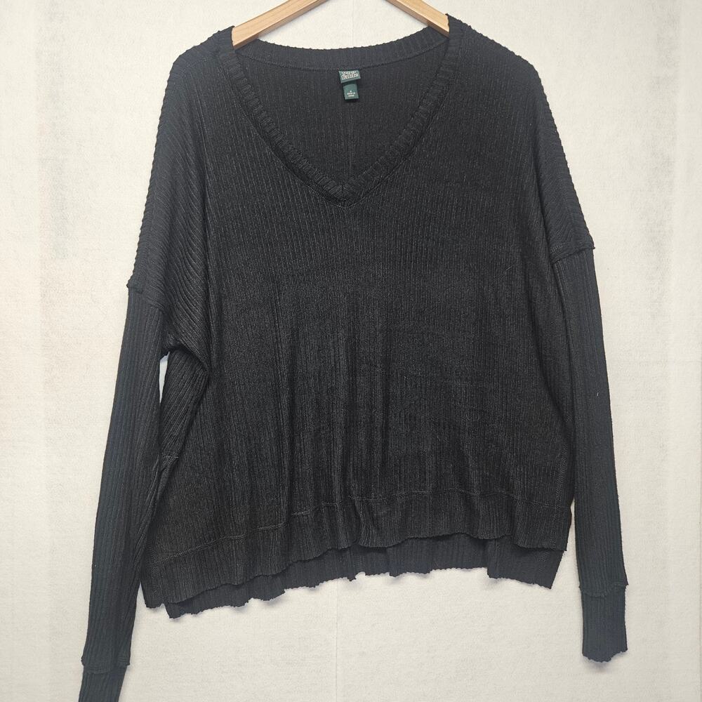 Wild Fable Black V-Neck Oversized Ribbed Shirt Super Soft Slouchy Basic Small